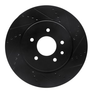 Jaguar XJR Brake Rotor (1) - Rear Right - R1 Concepts - Drilled & Slotted - Black - `00-`06